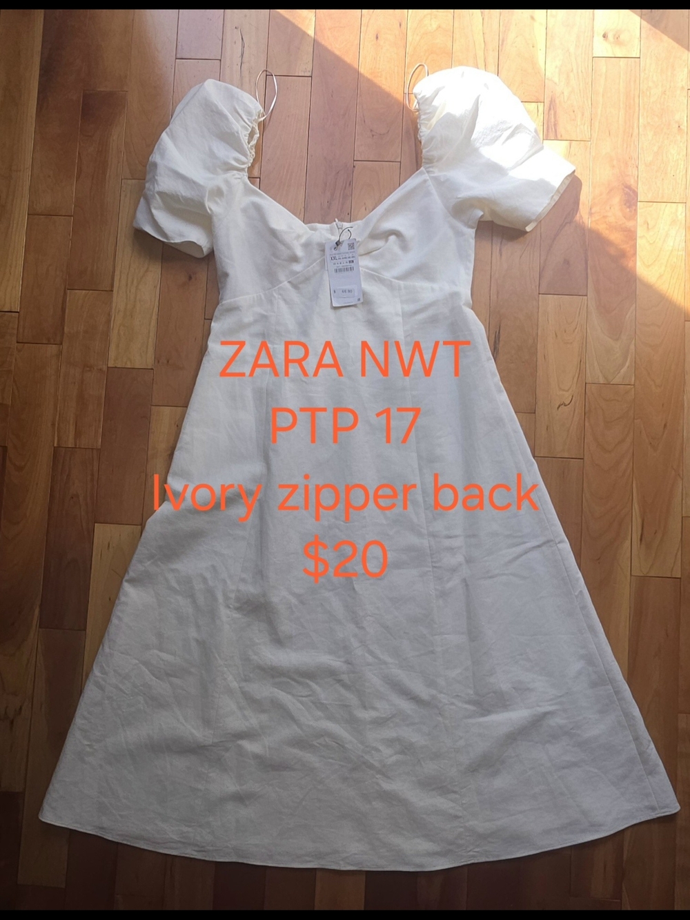 Zara NWT XXL PTP17 Ivory Puff Sleeve Midi Dress Size